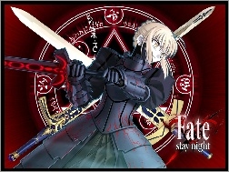 Fate Stay Night, symbol, kobieta, miecze